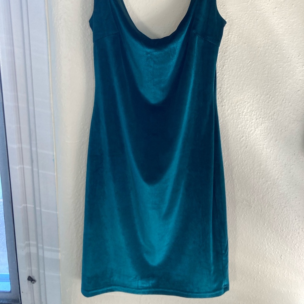 Teal velvet mini dress
